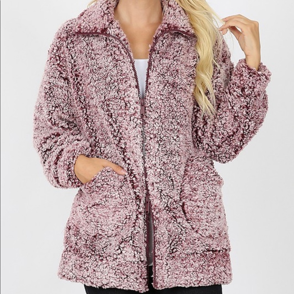 Burgundy FULL ZIP Sherpa